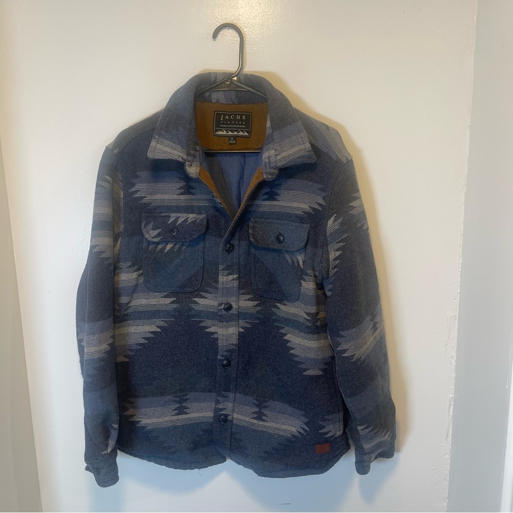 Jach's blue aztec full button jacket men's size medium